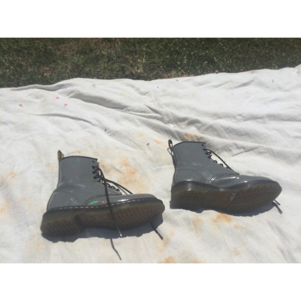 Dr. Martens Combat Mid Calf Boots Ladies 9 Doc Grunge Punk Rock Iridescent Grey - Picture 6 of 9